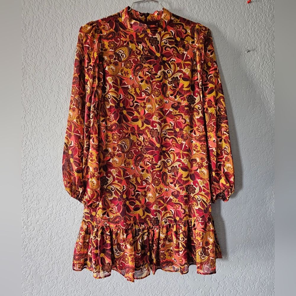 Laundry By Shelli Segal Red & Yellow Floral Long Sleeve Ruffle Dress